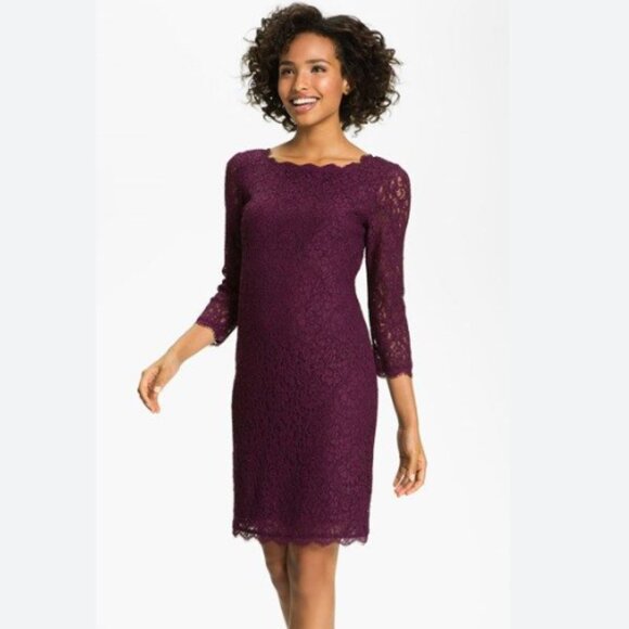 ADRIANNA PAPELL - PURPLE LACE SLEEVED DRESS - NEW SIZE 2P - Picture 1 of 6